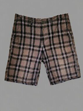 Urban Pipeline Mens Brown/Dk Blue Plaid Flat Front Casual Shorts - Size 34